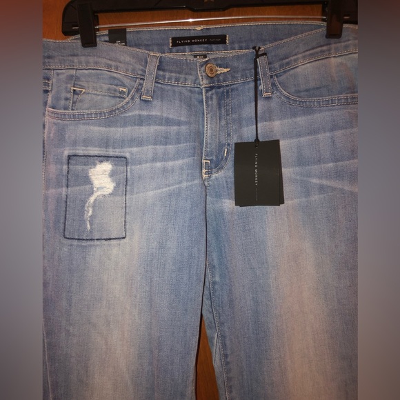 The Buckle Flying monkey Low Rise patchwork super Flare Jeans. Size 28/34. NWT - Picture 5 of 11